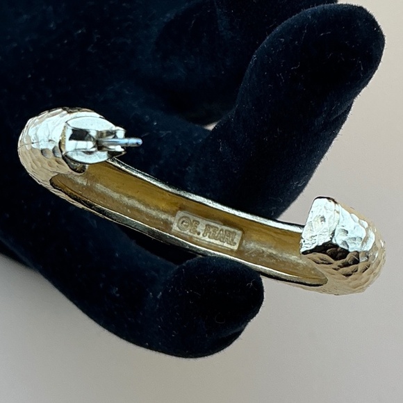 Signed ERWIN PEARL Gold Hoop Post Earrings with Bag - Picture 4 of 5